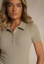 Zielony Prążkowany T-shirt Polo z Bawełny Ozdobiony Guzikami Lilvivia