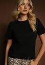 Czarny Klasyczny T-shirt z Grubszej  Bawełny Tiavone
