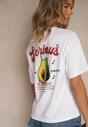 Biały T-shirt z Bawełną ze Wzorem Awokado Tilannia
