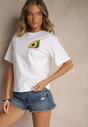 Biały T-shirt z Bawełną ze Wzorem Awokado Tilannia