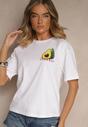 Biały T-shirt z Bawełną ze Wzorem Awokado Tilannia