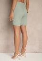 Zielone Klasyczne Szorty High Waist z Lnem Genalira