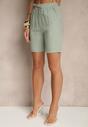 Zielone Klasyczne Szorty High Waist z Lnem Genalira