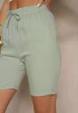 Zielone Klasyczne Szorty High Waist z Lnem Genalira
