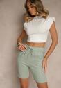 Zielone Klasyczne Szorty High Waist z Lnem Genalira