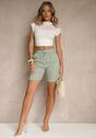 Zielone Klasyczne Szorty High Waist z Lnem Genalira