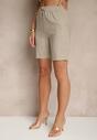 Beżowe Klasyczne Szorty High Waist z Lnem Genalira