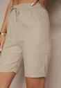 Beżowe Klasyczne Szorty High Waist z Lnem Genalira