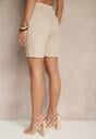 Jasnobeżowe Klasyczne Szorty High Waist z Lnem Genalira