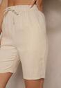 Jasnobeżowe Klasyczne Szorty High Waist z Lnem Genalira