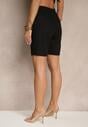 Czarne Klasyczne Szorty High Waist z Lnem Genalira