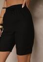 Czarne Klasyczne Szorty High Waist z Lnem Genalira