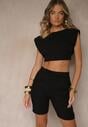 Czarne Klasyczne Szorty High Waist z Lnem Genalira