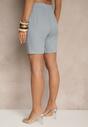 Niebieskie Klasyczne Szorty High Waist z Lnem Genalira