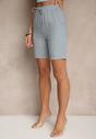 Niebieskie Klasyczne Szorty High Waist z Lnem Genalira