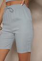 Niebieskie Klasyczne Szorty High Waist z Lnem Genalira
