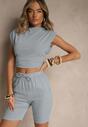 Niebieskie Klasyczne Szorty High Waist z Lnem Genalira