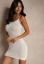 Jasnobeżowa Sukienka Typu Bodycon Ozdobiona Metaliczną Nicią Folinassa