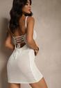 Jasnobeżowa Sukienka Typu Bodycon Ozdobiona Metaliczną Nicią Folinassa