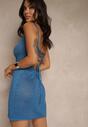 Niebieska Sukienka Typu Bodycon Ozdobiona Metaliczną Nicią Folinassa
