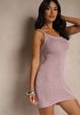 Różowa Sukienka Typu Bodycon Ozdobiona Metaliczną Nicią Folinassa