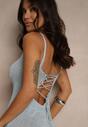 Jasnoniebieska Sukienka Typu Bodycon Ozdobiona Metaliczną Nicią Folinassa