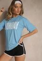 Niebiesko-Czarny Komplet T-shirt z Nadrukiem i Szorty w Sportowym Stylu Aravire
