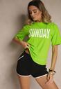Zielono-Czarny Komplet T-shirt z Nadrukiem i Szorty w Sportowym Stylu Aravire
