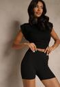 Czarne Szorty Typu Biker High Waist Ozdobione Marszczeniem Lilonea