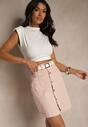 Różowa Jeansowa Spódnica z Bawełny High Waist Ozdobiona Guzikami Lilinelle