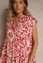 Czerwona Sukienka Oversize z Bawełny z Ornamentnym Wzorem Folazea