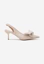 Beżowe Sandały na Szpilce Slingback z Kokardą Sunaiel