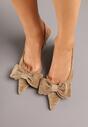 Ciemnobeżowe Sandały na Szpilce Slingback z Kokardą Sunaiel