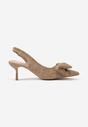 Ciemnobeżowe Sandały na Szpilce Slingback z Kokardą Sunaiel