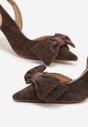 Brązowe Sandały na Szpilce Slingback z Kokardą Sunaiel