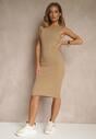 Beżowa Prążkowana Sukienka z Bawełny Typu Bodycon Ralithia