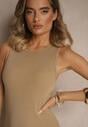 Beżowa Prążkowana Sukienka z Bawełny Typu Bodycon Ralithia