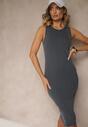 Granatowa Prążkowana Sukienka z Bawełny Typu Bodycon Ralithia
