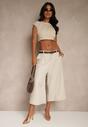 Jasnobeżowe Eleganckie Spodnie Typu Culottes Silunea