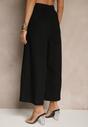Czarne Spodnie Culottes High Waist z Bawełny Zdobione Guzikami Izuma