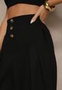 Czarne Spodnie Culottes High Waist z Bawełny Zdobione Guzikami Izuma
