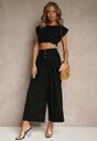 Czarne Spodnie Culottes High Waist z Bawełny Zdobione Guzikami Izuma