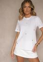 Biało-Beżowy Bawełniany T-shirt z Motywem Serc Aramiraa