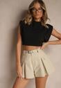Beżowe Szorty High Waist z Kieszeniami Typu Cargo Aloviane