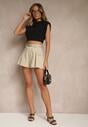 Beżowe Szorty High Waist z Kieszeniami Typu Cargo Aloviane