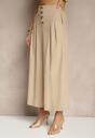 Ciemnobeżowe Spodnie Culottes High Waist z Bawełny Zdobione Guzikami Izuma