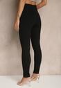 Czarne Legginsy High Waist z Wiskozą z Cyrkoniowym Guzikiem Naliselle