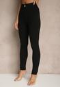 Czarne Legginsy High Waist z Wiskozą z Cyrkoniowym Guzikiem Naliselle