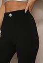 Czarne Legginsy High Waist z Wiskozą z Cyrkoniowym Guzikiem Naliselle