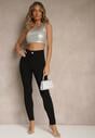 Czarne Legginsy High Waist z Wiskozą z Cyrkoniowym Guzikiem Naliselle